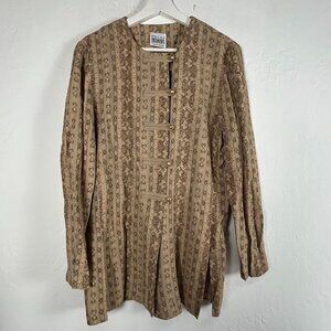 R&M Richards Karen Kwong Vintage Longline Blouse Jacket Brown Floral Button Up